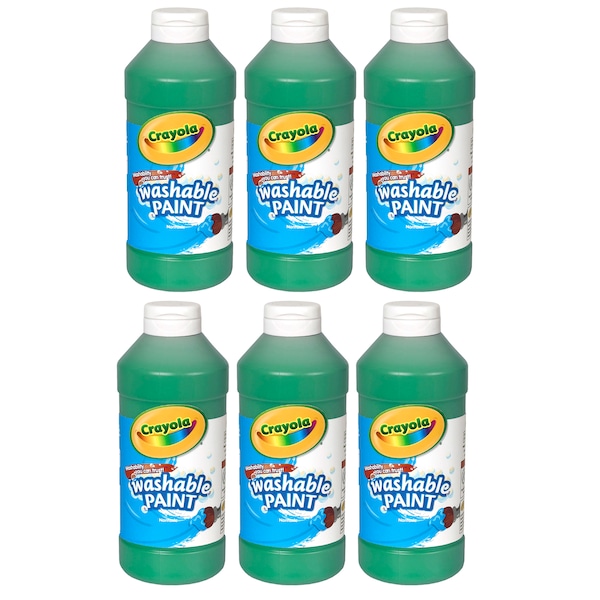 Washable Paint, Green, 16 oz. Bottles, PK6